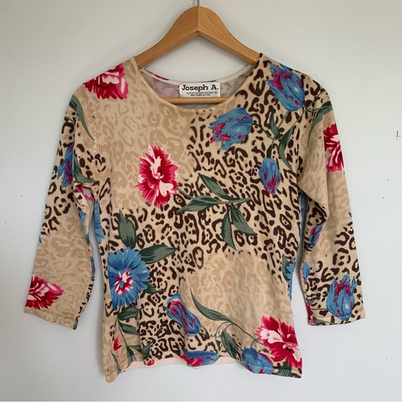 Y2K JOSEPH A. LONG SLEEVED LEOPARD FLORAL - Picture 1 of 6